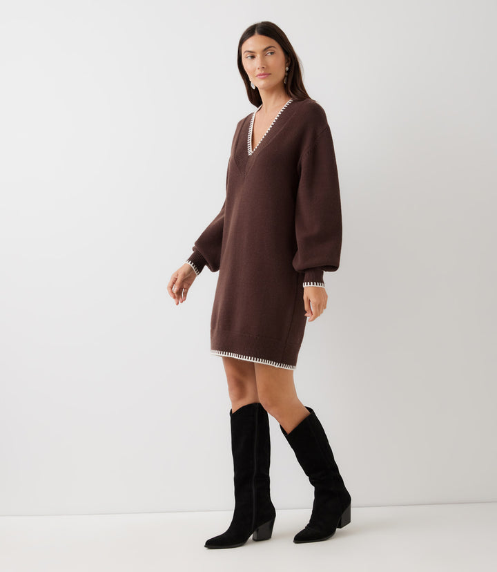 Petite Size Varsity V-Neck Sweater Dress