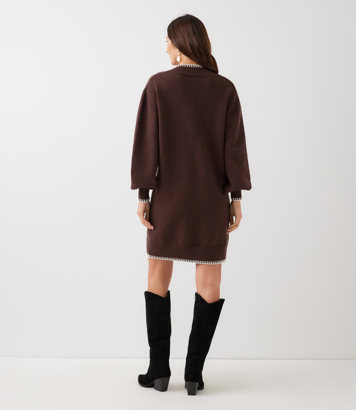 Petite Size Varsity V-Neck Sweater Dress