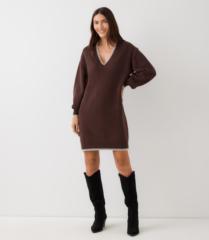 Varsity V-Neck Sweater Dress