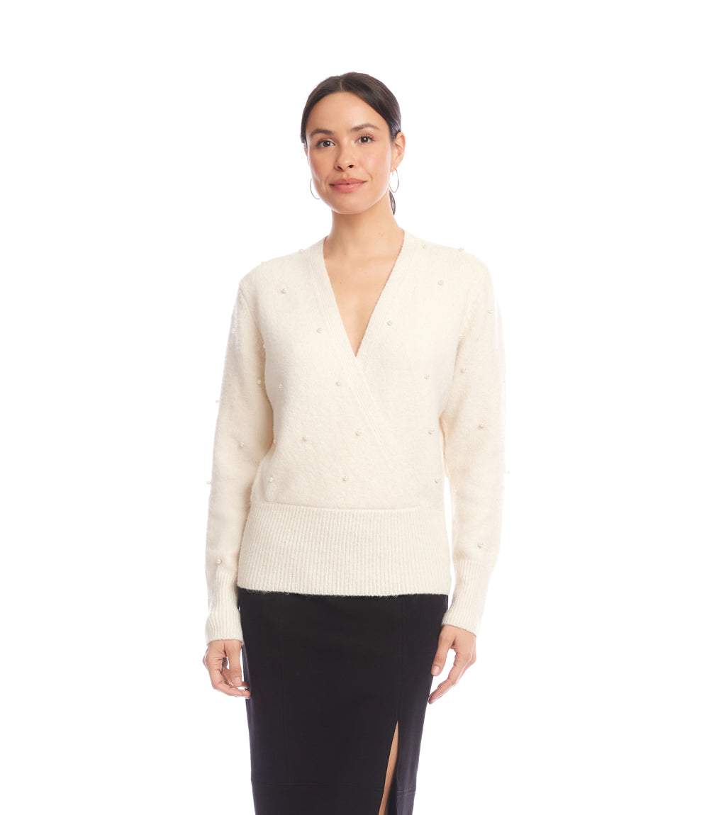 Petite Size Pearl Wrap Sweater