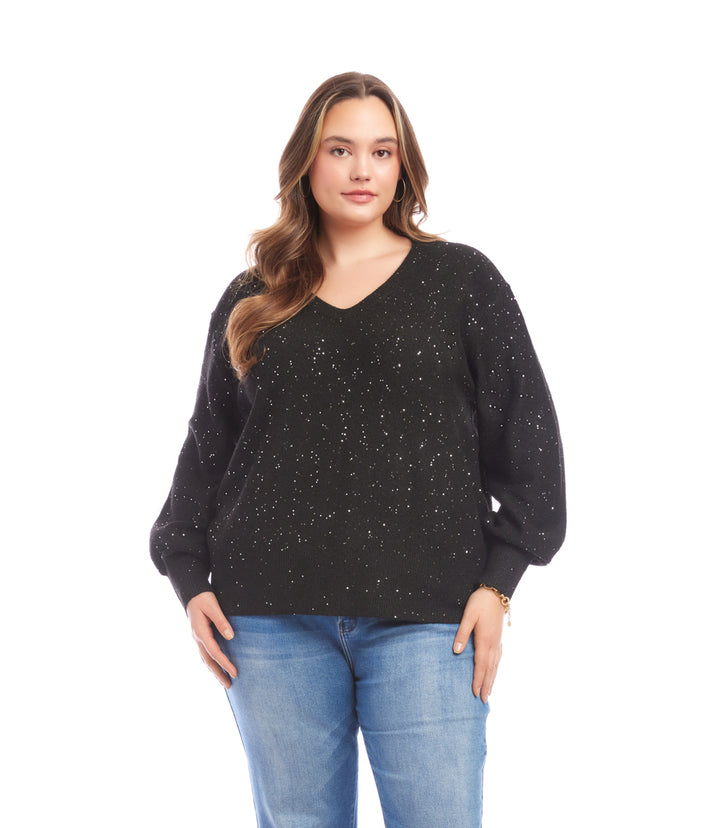 Plus Size Sequin V-Neck Sweater