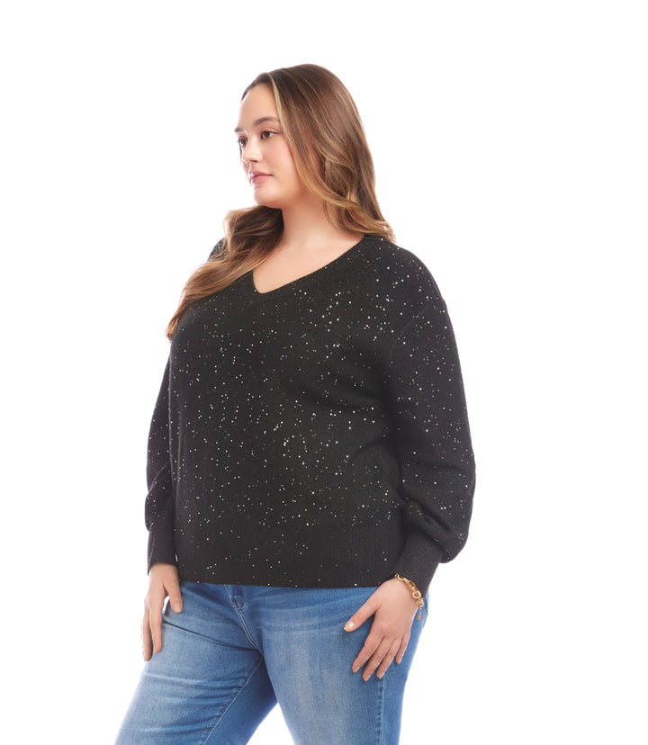 Plus Size Sequin V-Neck Sweater