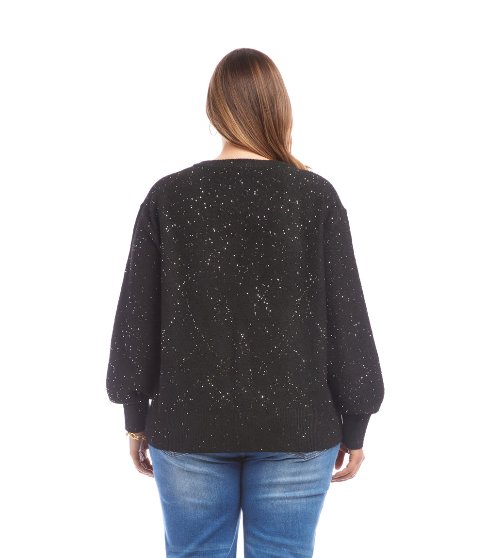 Plus Size Sequin V-Neck Sweater