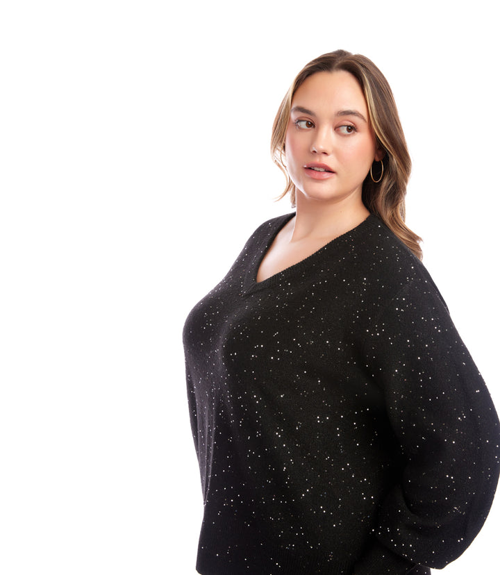 Plus Size Sequin V-Neck Sweater