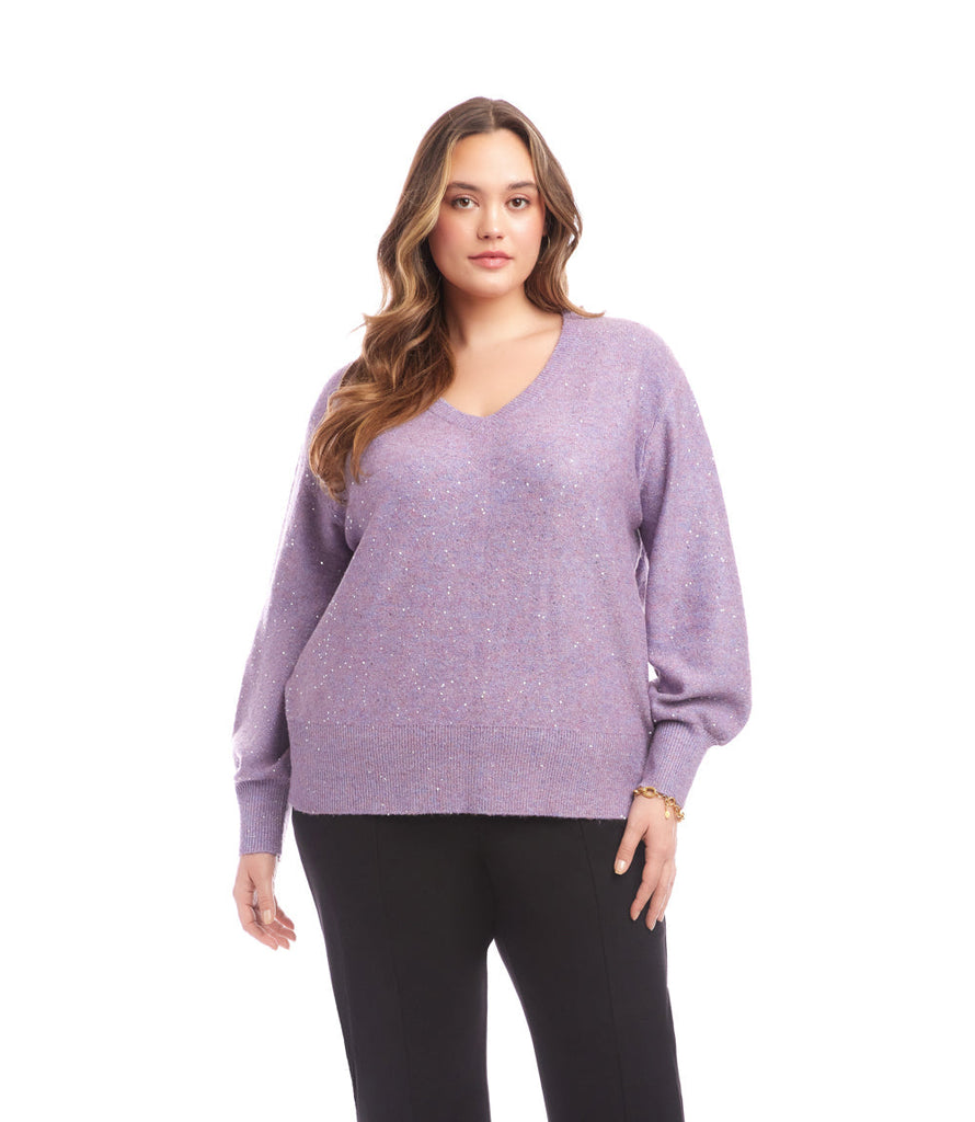 Plus Size Sequin V-Neck Sweater - Sparkling, Elegant & Flattering