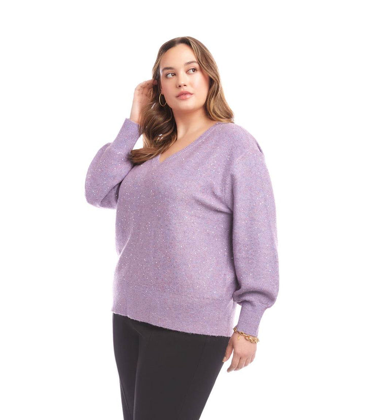 Plus Size Sequin V-Neck Sweater