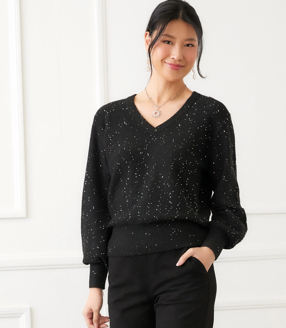 Sequin V-Neck Sweater