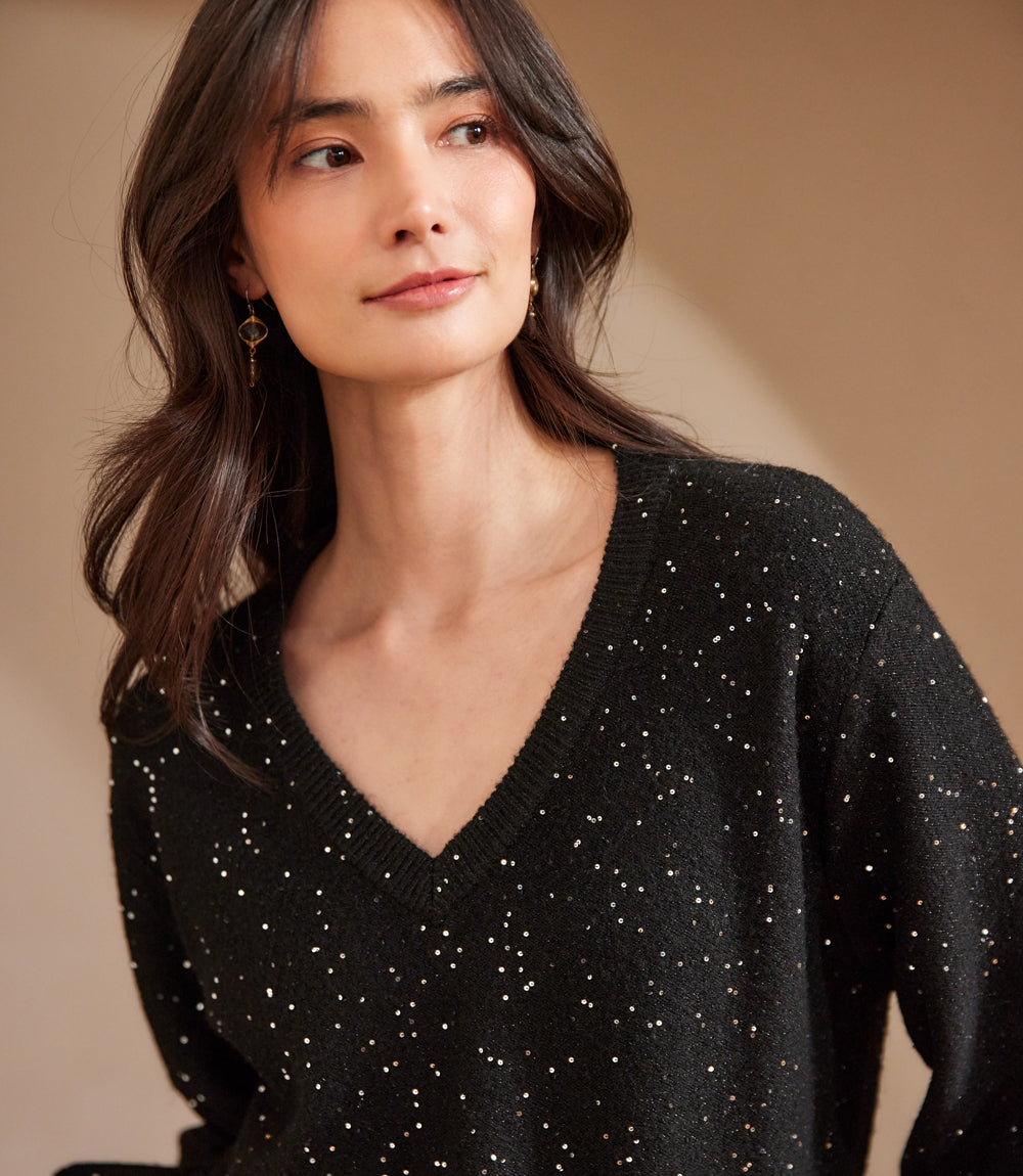 Sequin V-Neck Sweater