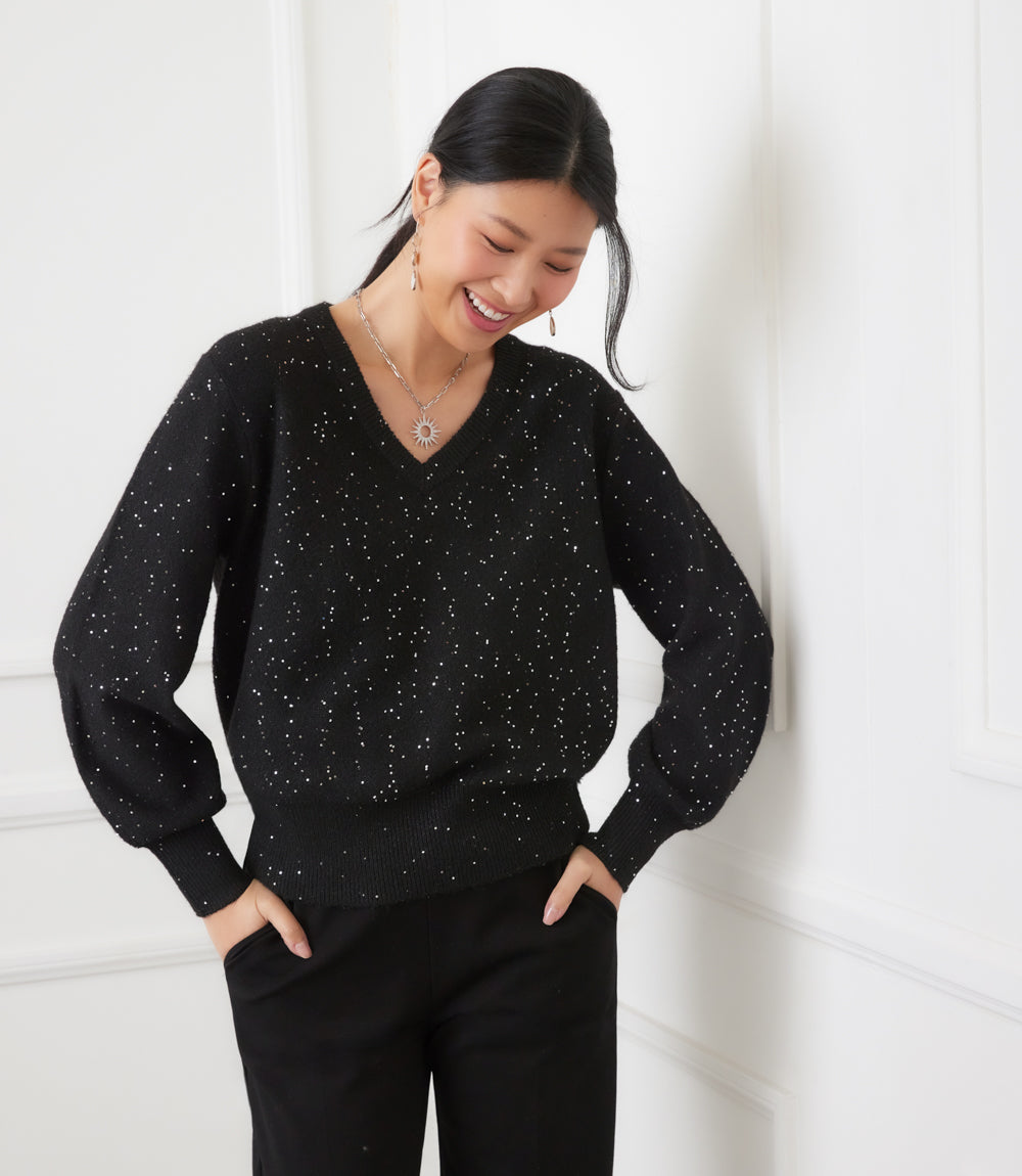 Sequin V-Neck Sweater