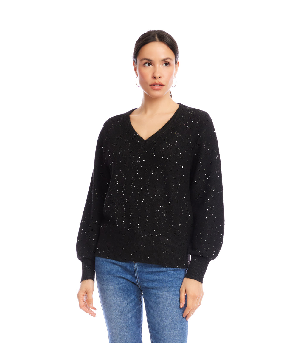 Sequin V-Neck Sweater