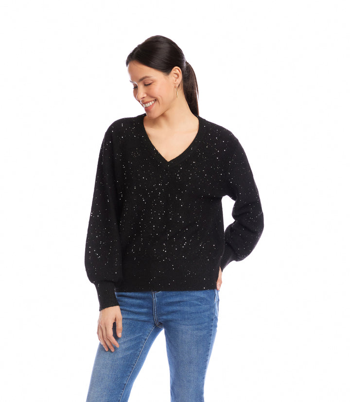 Sequin V-Neck Sweater