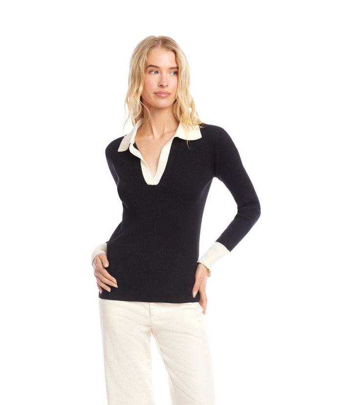 Contrast Ribbed Polo Sweater