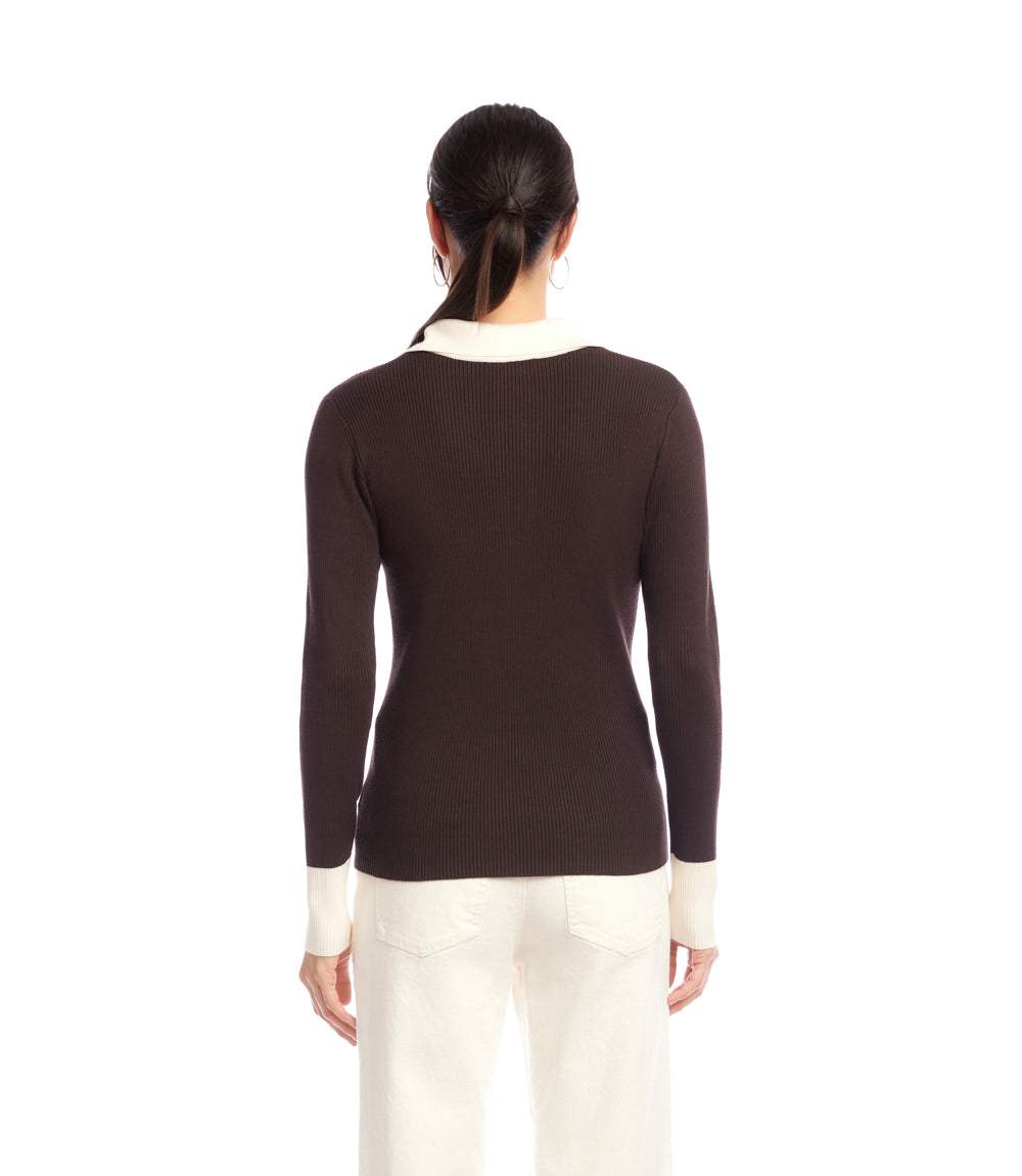 Contrast Ribbed Polo Sweater