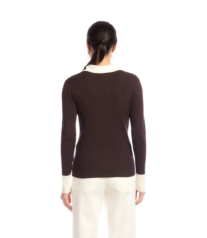 Contrast Ribbed Polo Sweater