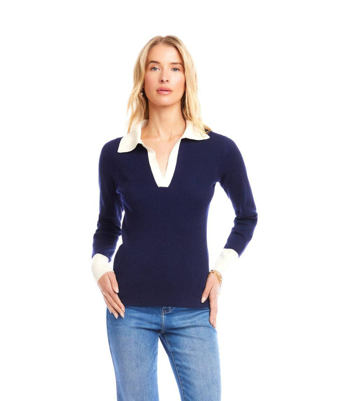Contrast Ribbed Polo Sweater