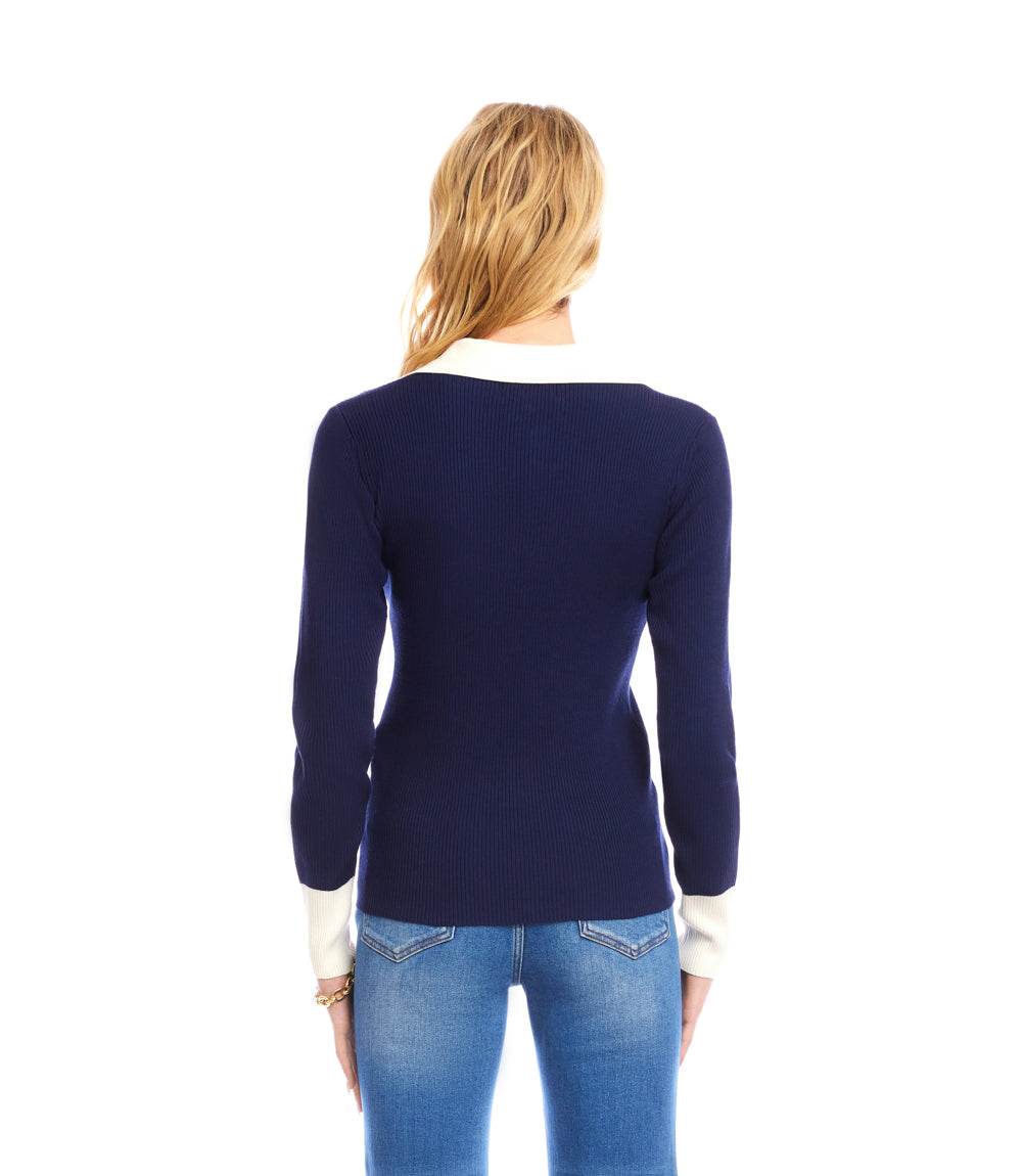 Contrast Ribbed Polo Sweater