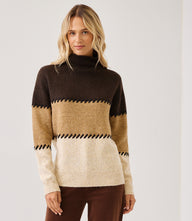 Petite Size Contrast Stitch Mock Neck Colorblock Sweater