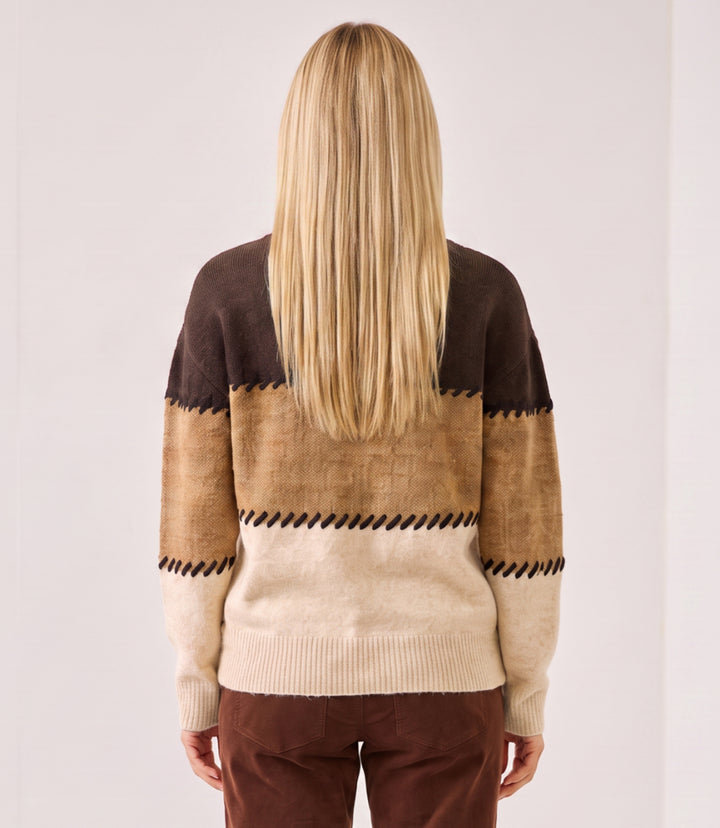Plus Size Contrast Stitch Mock Neck Colorblock Sweater