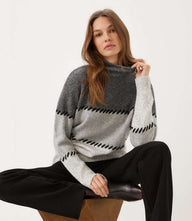 Contrast Stitch Mock Neck Colorblock Sweater