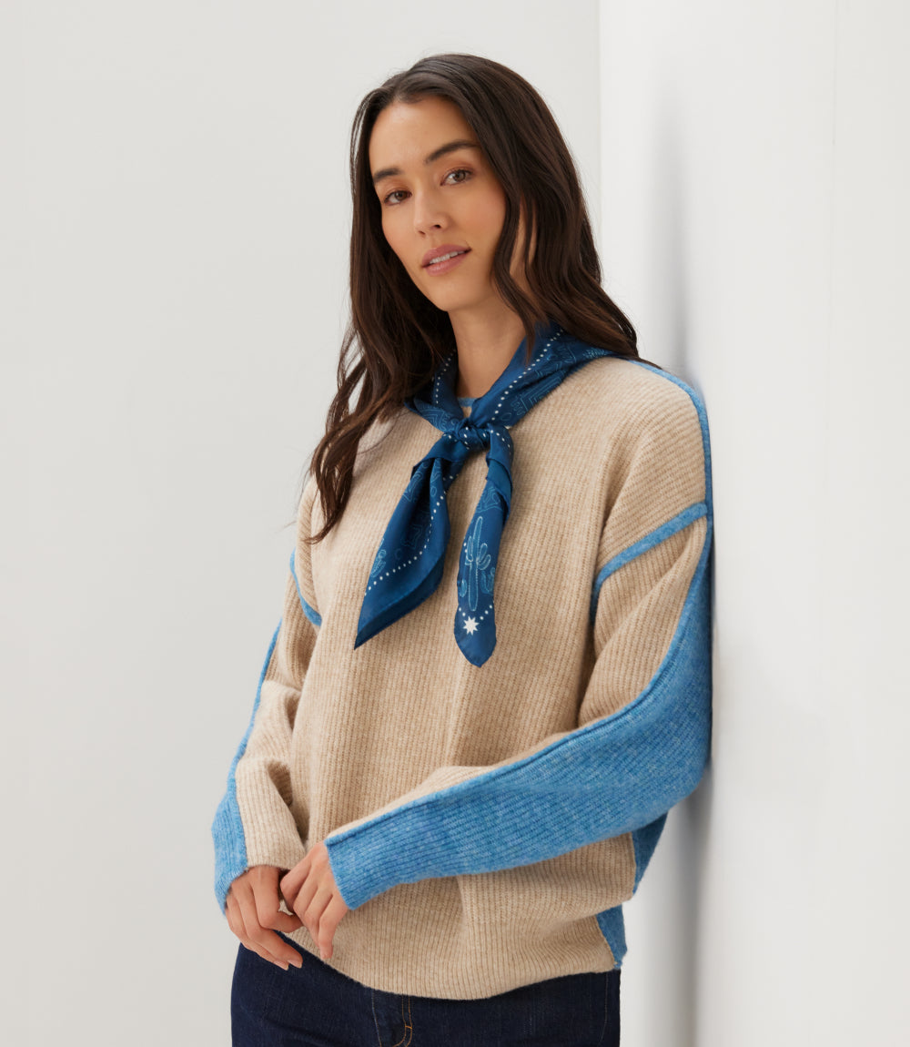 Petite Size Colorblock Crewneck Sweater