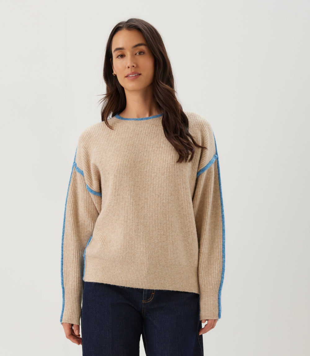 Petite Size Colorblock Crewneck Sweater