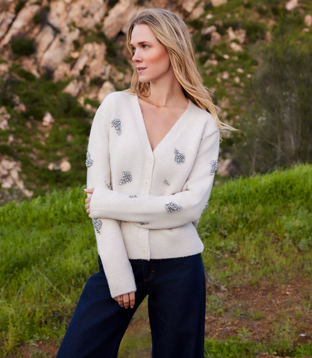 Rhinestone Cardigan Sweater