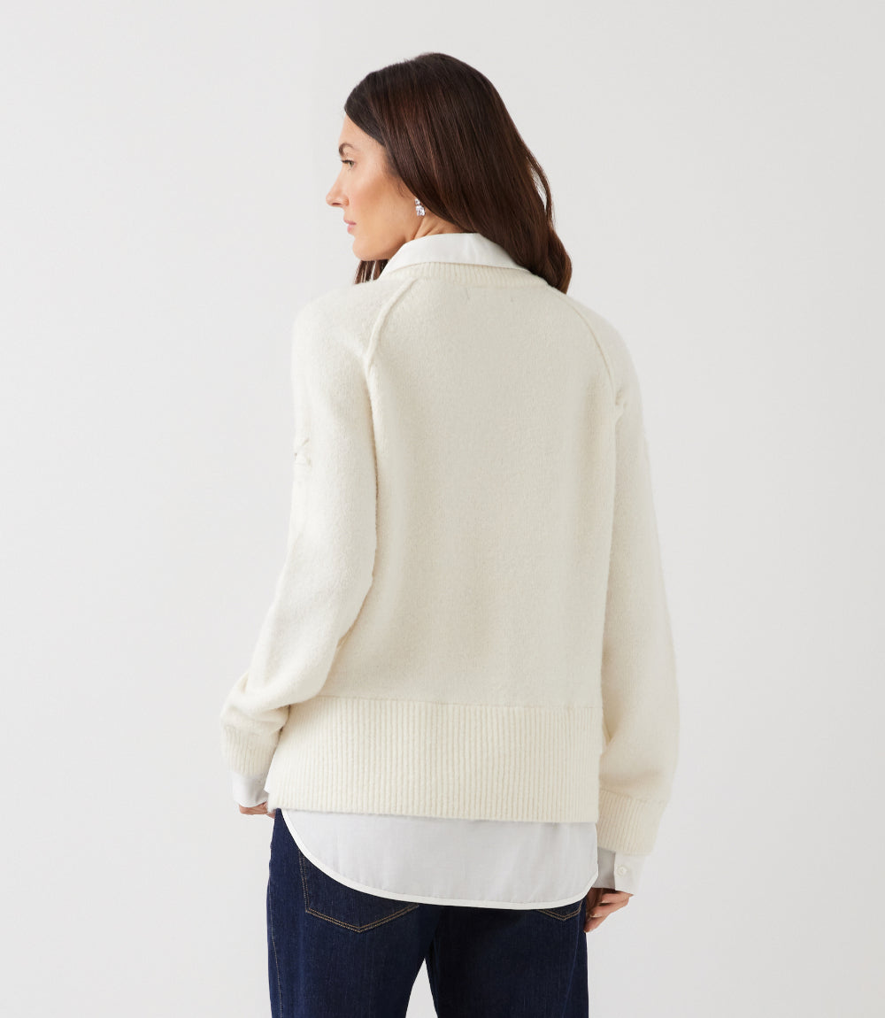 Petite Size Rhinestone Embroidered Flower Layered Sweater