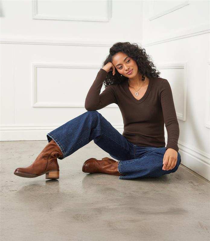 Long Sleeve Ribbed V-Neck Top