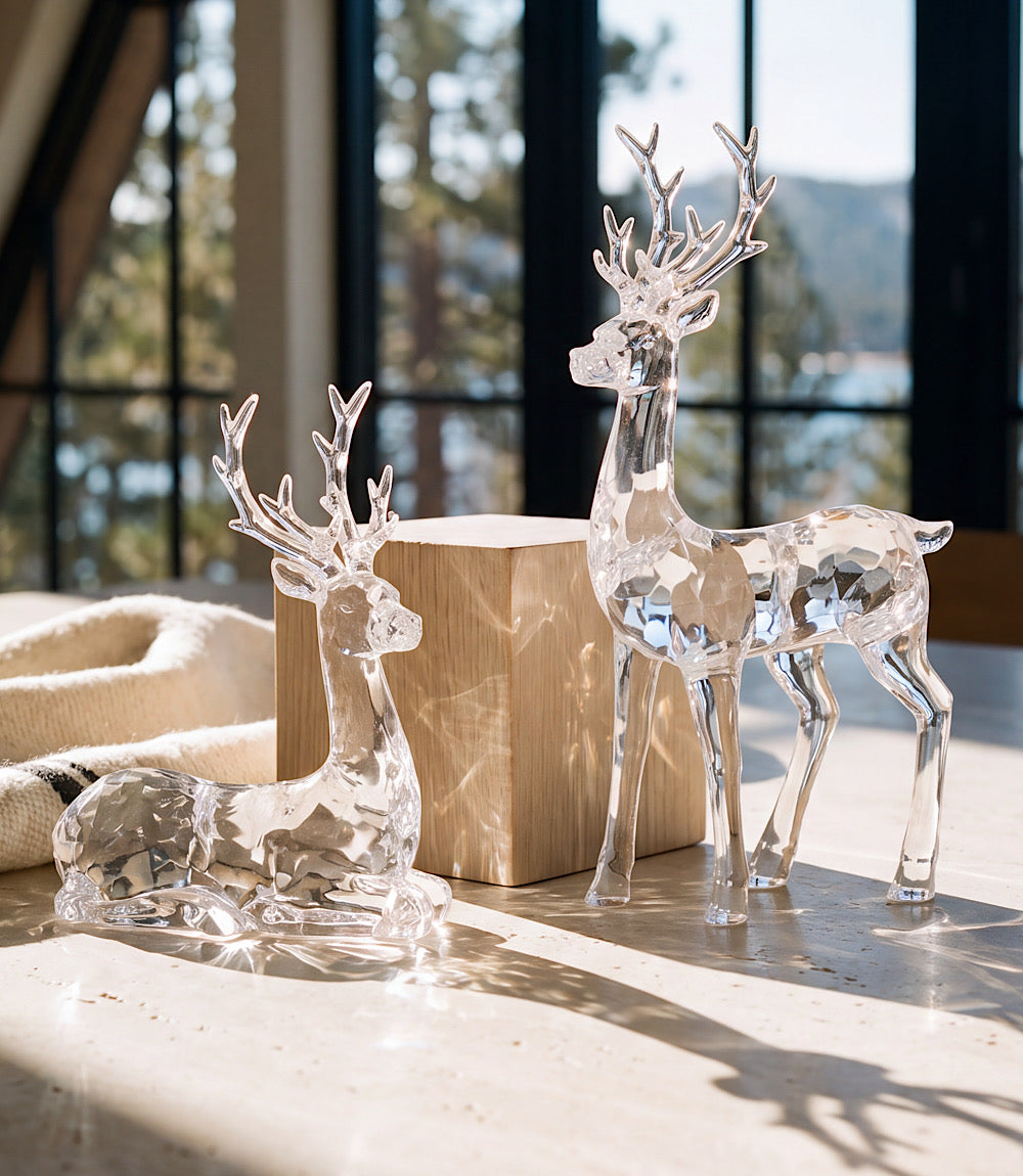 Acrylic Deer Sculptures, Set Of 2