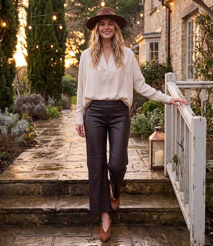 Faux Suede Embellished Half-Placket Shirt