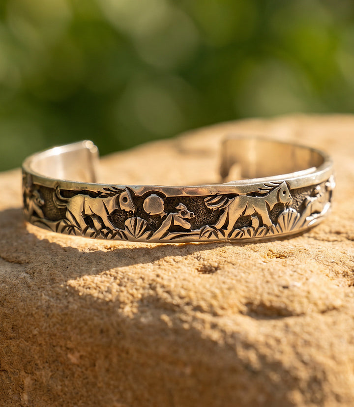 Hand Engraved Sterling Silver Cuff Bracelet
