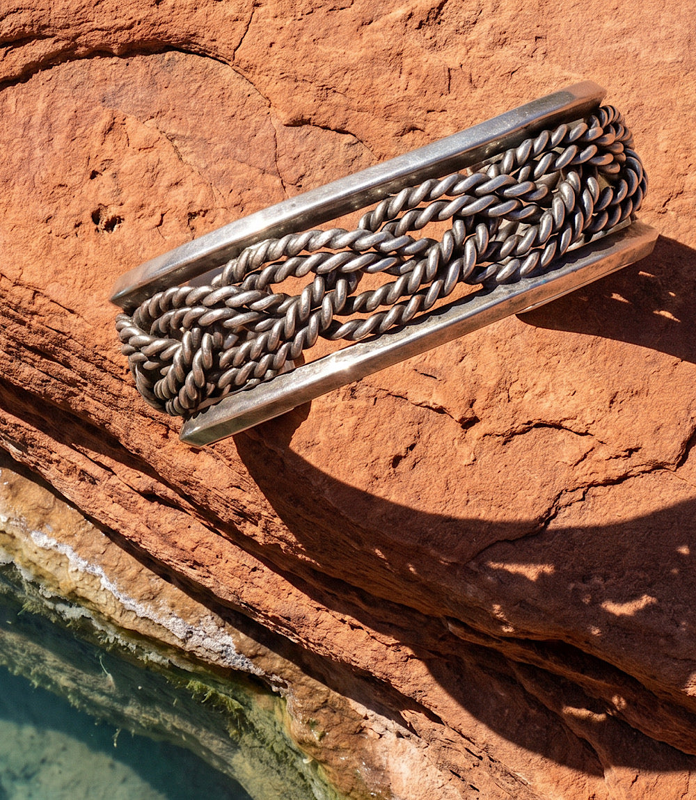 Vintage Sterling Silver Twisted Rope Cuff Bracelet