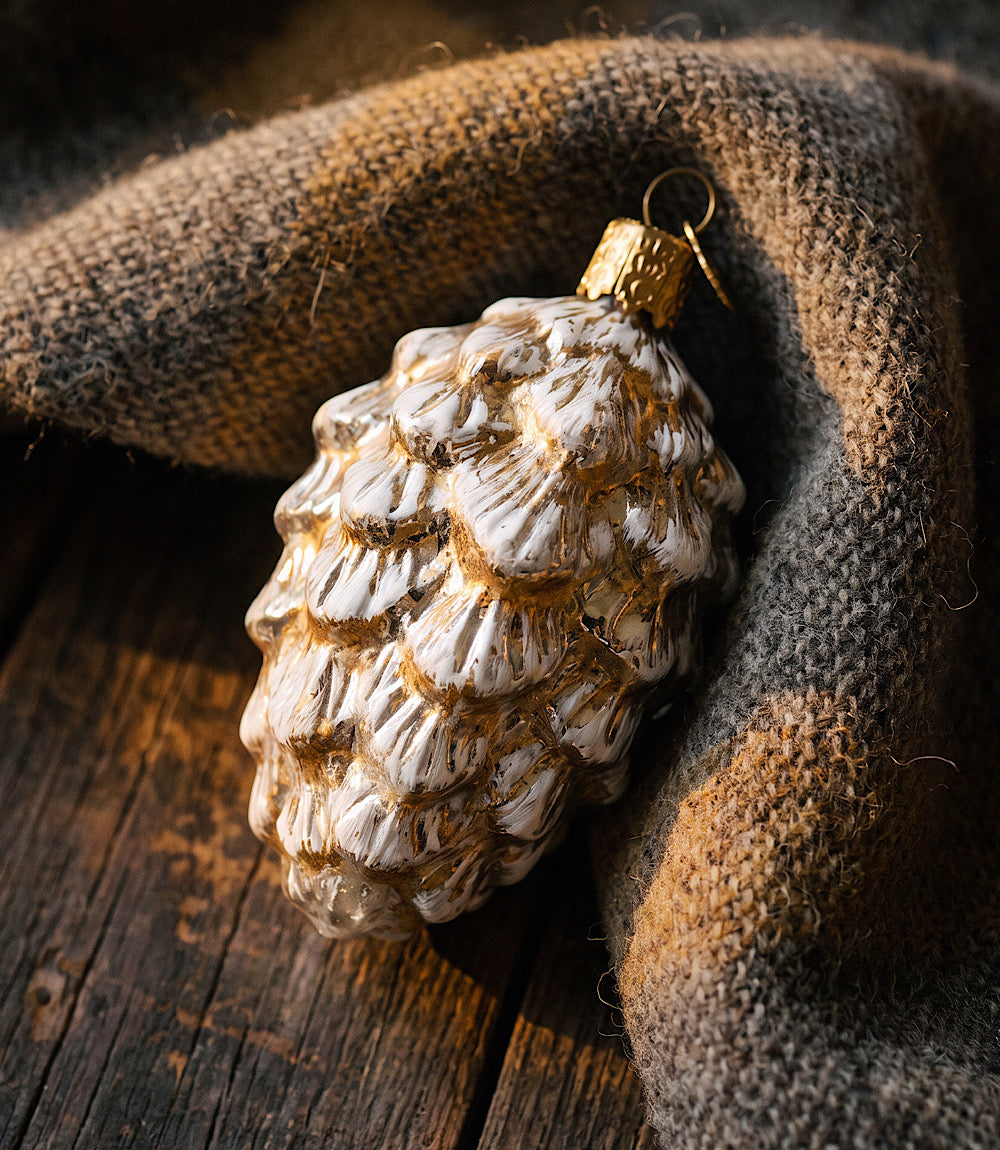 Vintage Ponderosa Pine Cone Glass Ornament