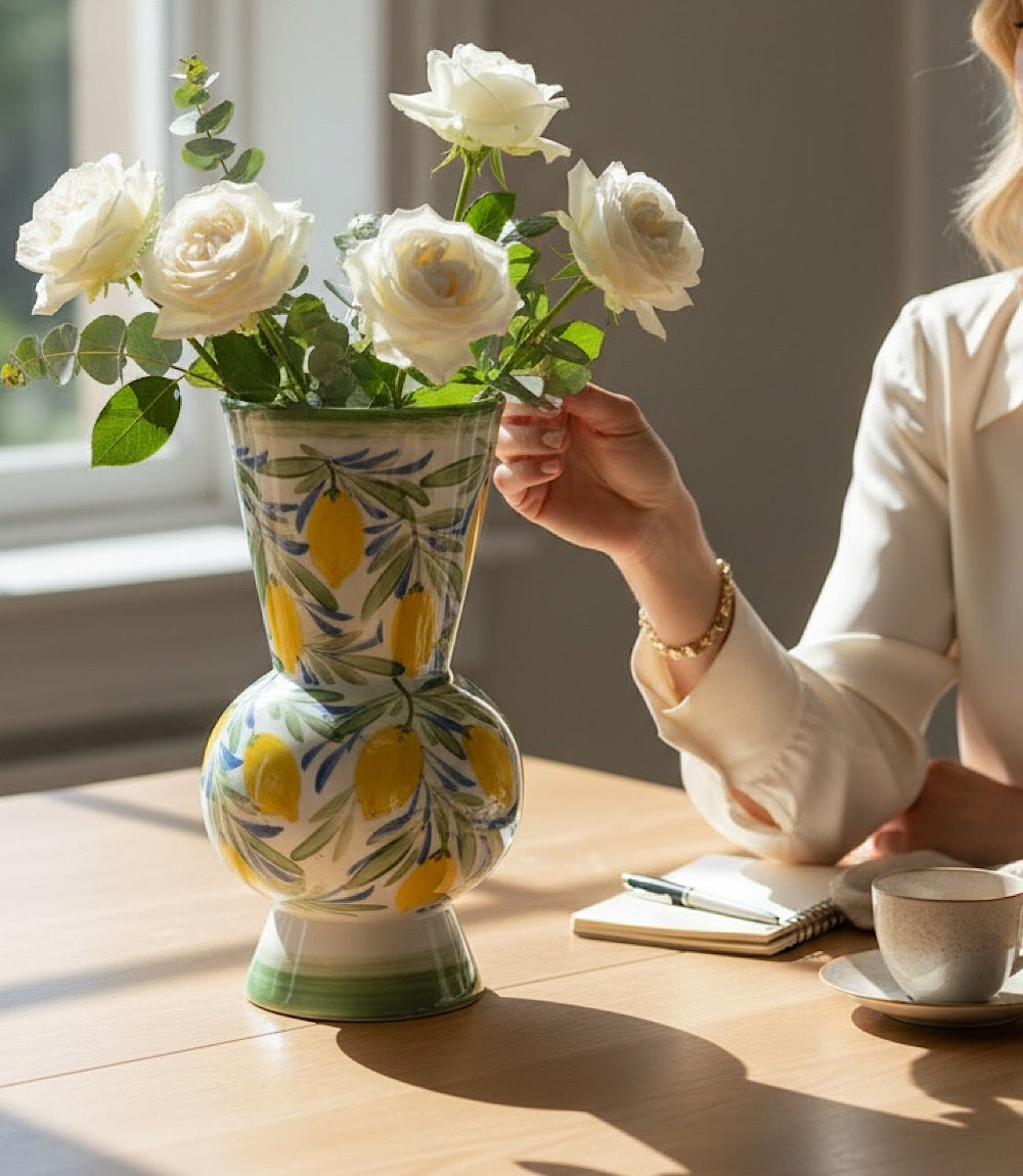 Hand-Painted Large Lemon Vase