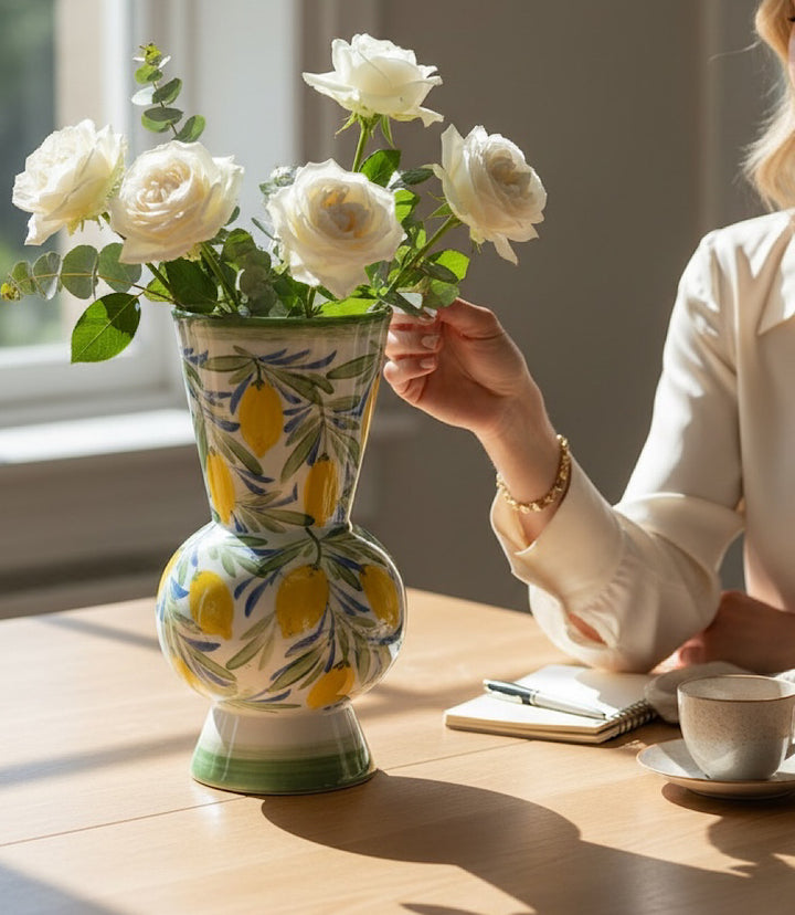 Hand-Painted Large Lemon Vase