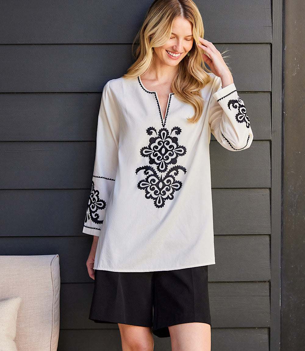 3/4 Sleeve Embroidered Tunic