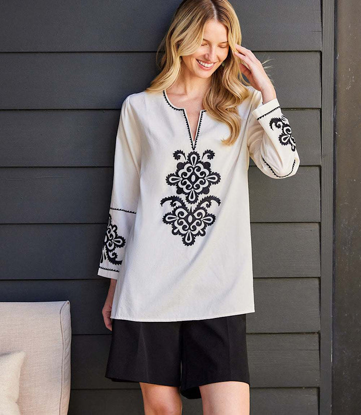 3/4 Sleeve Embroidered Tunic