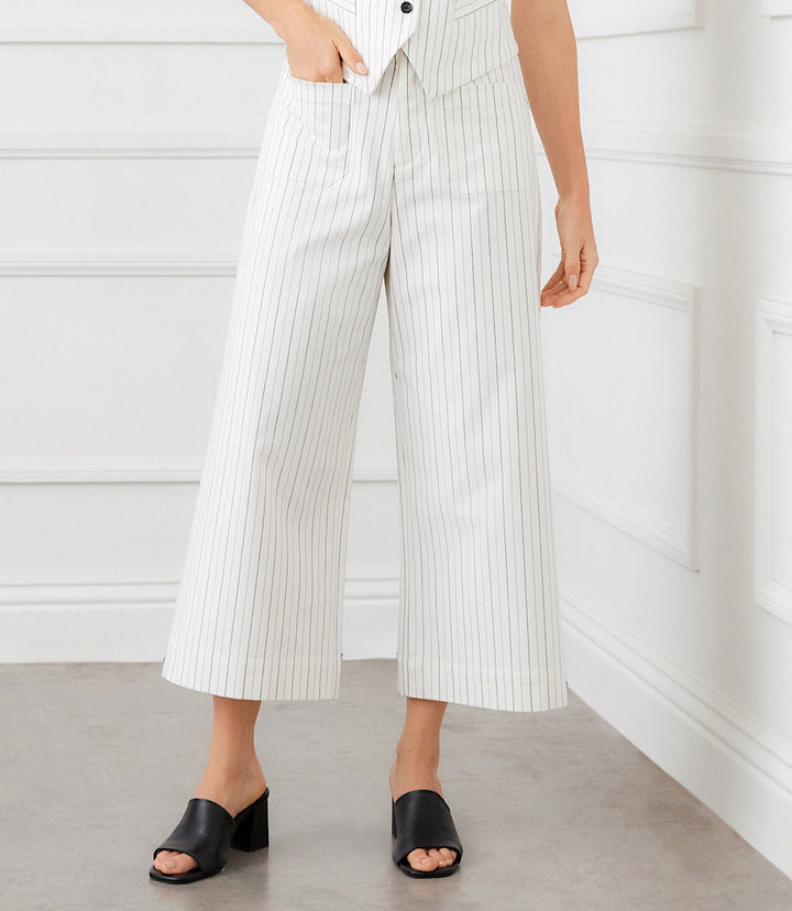 Stripe Cropped Wide-Leg Pants