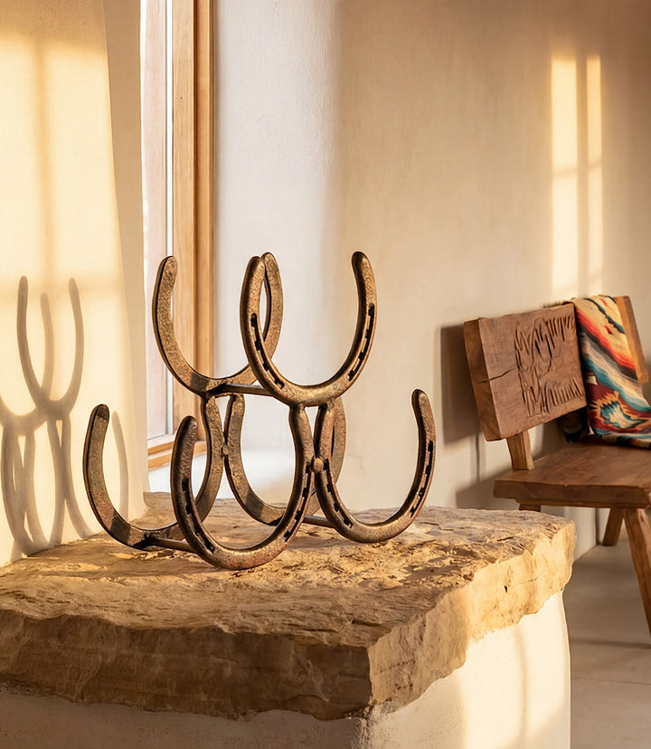 Cast Iron Horseshoe Wine Rack