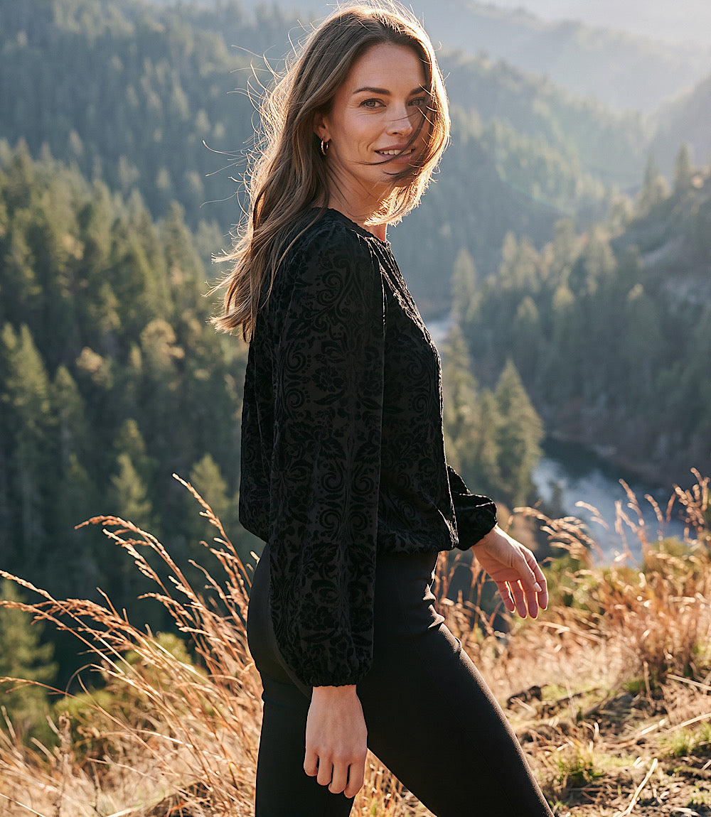 Blouson Sleeve Velvet Burnout Boatneck Top