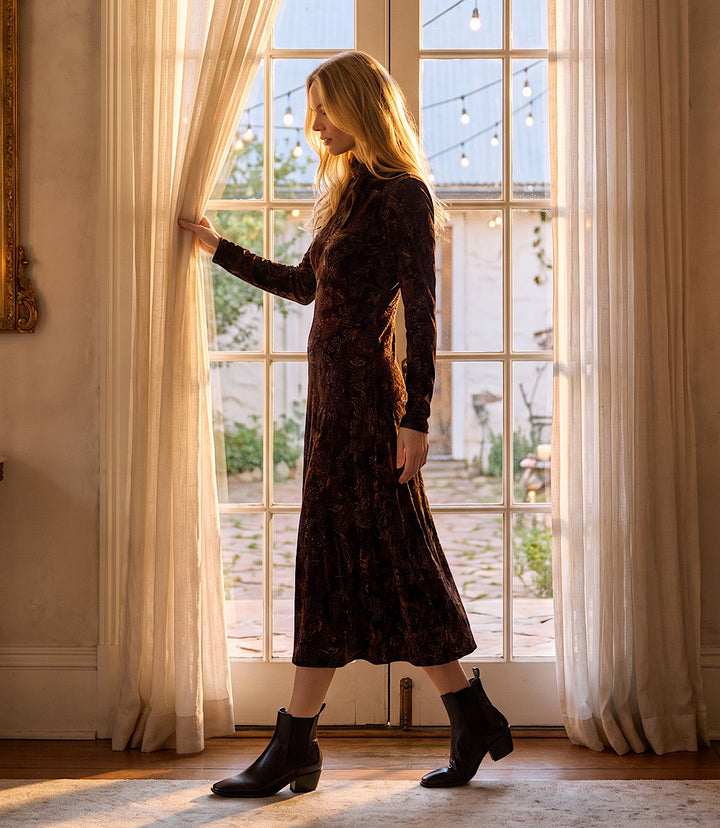 Long Sleeve Velvet Burnout Midi Dress