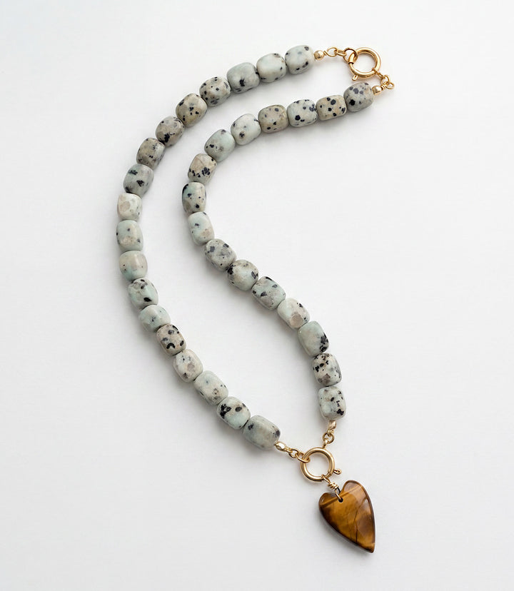 Tiger's Eye Heart Beaded Jasper Necklace
