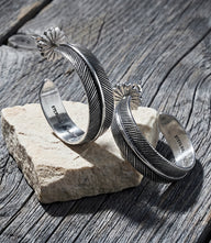 Sterling Silver Feather Hoop Earrings