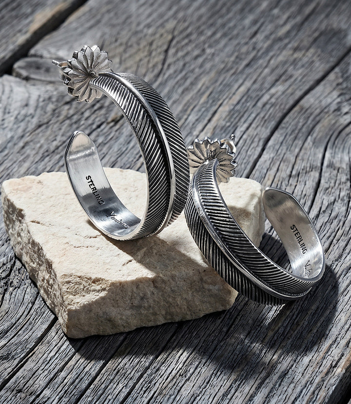 Sterling Silver Feather Hoop Earrings