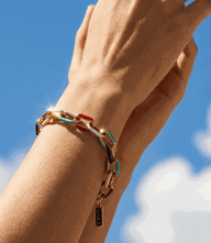 True Hue Chainlink Bracelet with colorful enamel links and gold lobster clasp