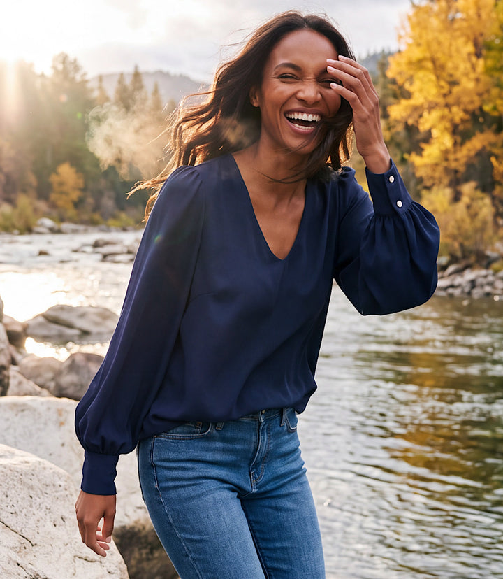 Puff Sleeve V-Neck Top