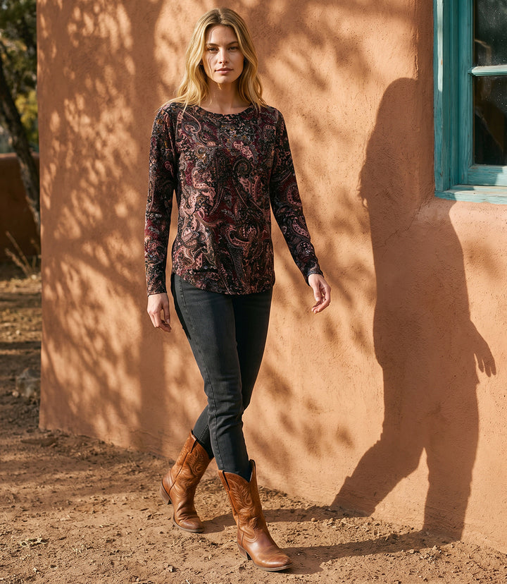 Long Sleeve Velvet Burnout Shirttail Top