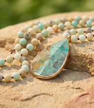 Long Beaded Amazonite Pendant Necklace