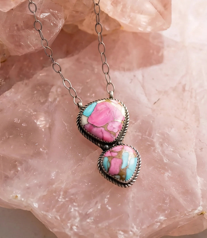 Cotton Candy Turquoise Double Teardrop Necklace