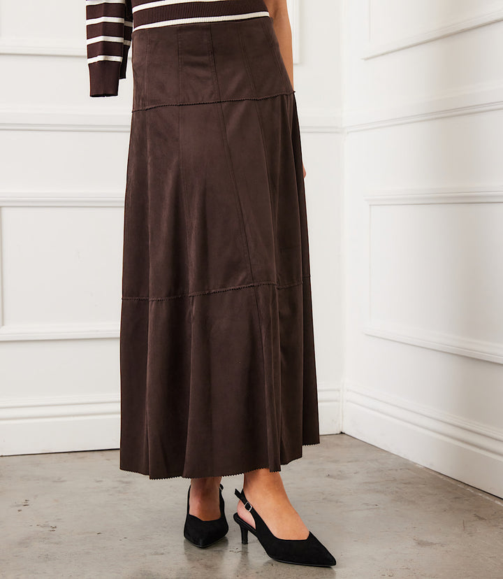 Tiered Faux Suede Midi Skirt